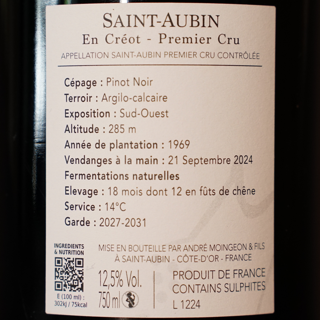 Saint-Aubin 1er Cru 'En Créot' Rouge 2024 - Domaine Moingeon